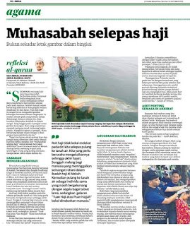 Keratan akhbar ruangan agama bertajuk 'Muhasabah selepas haji: Bukan sekadar letak gambar dalam bingkai'